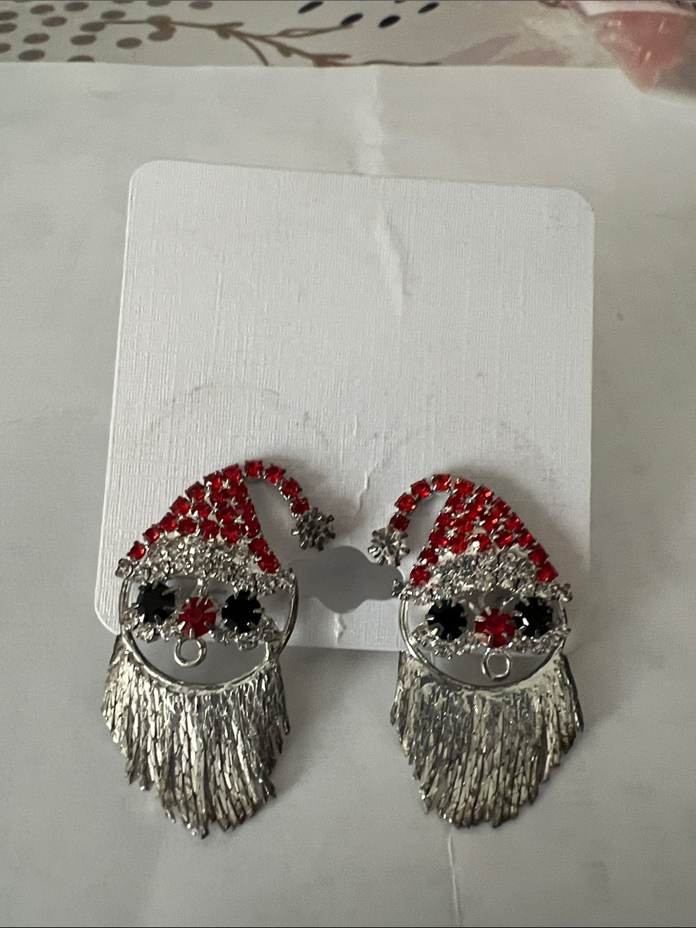 Festive Red & Silver Santa Face Earrings - Women's Holiday Jewelry